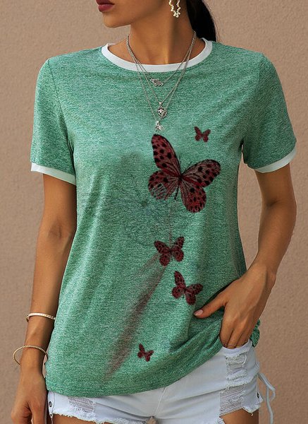

Crew Neck Basics Butterfly Shirts & Tops, Green, Tops