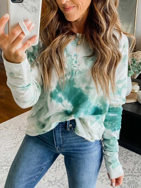 

Ombre Pattern Long Sleeve Crew Neck Plus Size Casual Women Tops, As picture, Tops