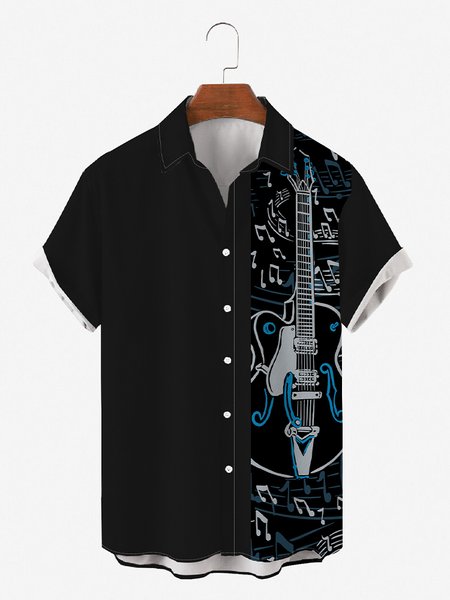 

Mens Funky Music Sheets Notes Guitar Rock Roll Print Casual Breathable Loose Short Sleeve Bowling Shirts, Black, Men's Floral shirt