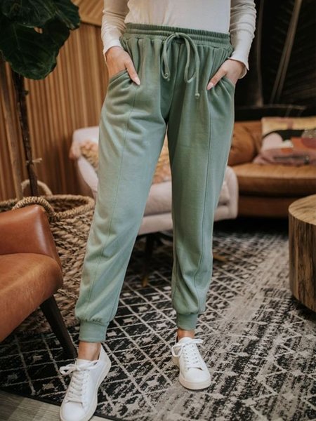 

Plain Plus Size Pockets Casual Women Sweatpants, Green, Sport Pants