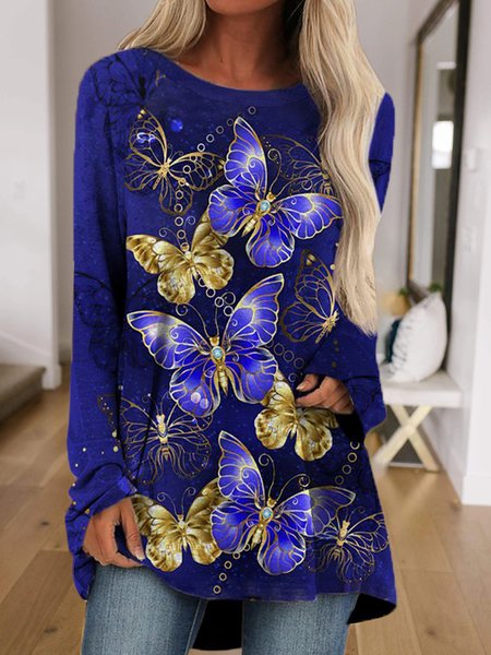 

Casual Crew Neck Butterfly Shirts & Tops, Purple, Tops