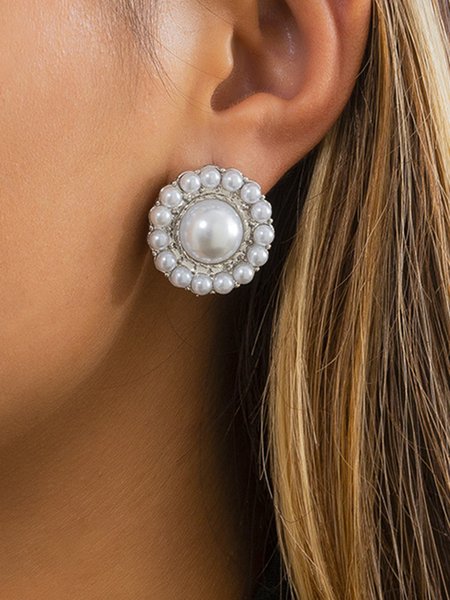 

Earrings With Pearl Flower Plate, Silver, Earrings