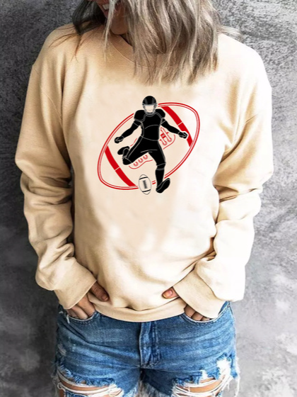

Rugby print casual loose sweatshirt, Apricot, Sweatshirts & Hoodies