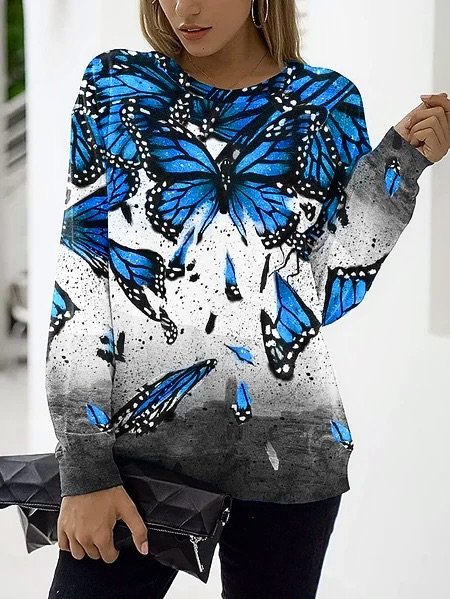 

Casual Butterfly Regular Fit Sweatshirt, Blue, Hoodies & Sweatshirts
