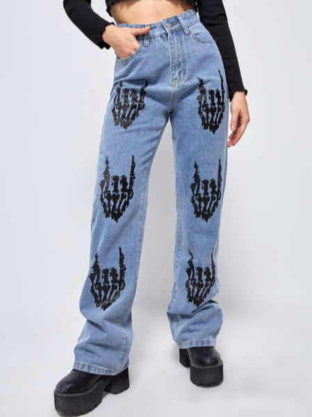 

Denim Loosen Pants, As picture, Jeans