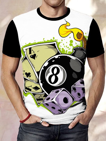 

Funny Poker Crew Neck Casual Shirts & Tops, Black-white, T-shirts