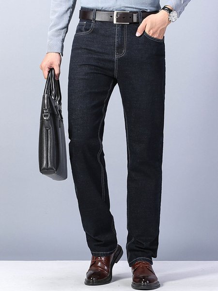 

Men's Casual Stretch Straight-leg Jeans, Black, Jeans