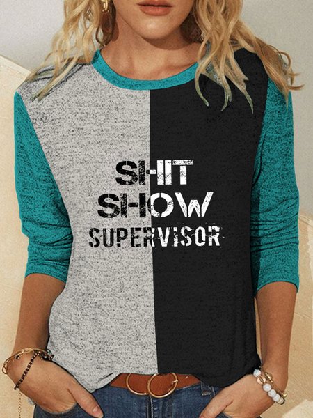 

Casual Letter Loosen Shirts & Tops, Gray, T-Shirts
