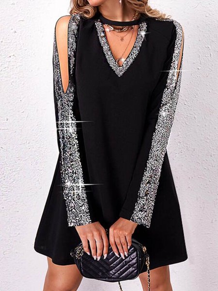 

Color Block Party Loosen Dresses Sequins, Black, Casual Dresses