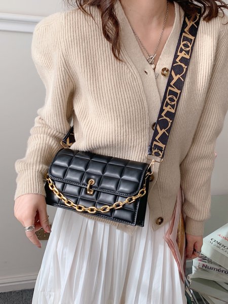 Elegant Embossed Chain Crossbody Bag, As picture, Crossbody Bags