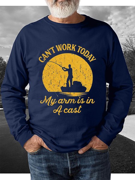

Can't Work Today My Arm is in A Cast Funny Fishing Graphic Sweatshirt, Blue, Sweater