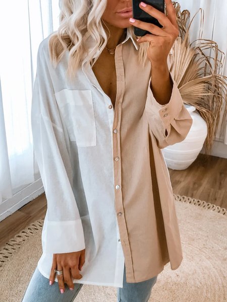

Casual Solid Shirt Collar Long sleeve Shirts & Tops, As picture, Blouses & Shirts