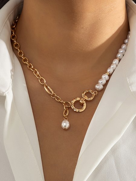 

Vintage Pearl Clavicle Necklace, Golden, Necklaces