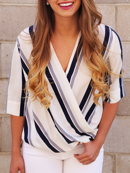 

Allentare Casuale a Righe Tre Trimestre Manica Top, Come immagine, Blouses & Shirts
