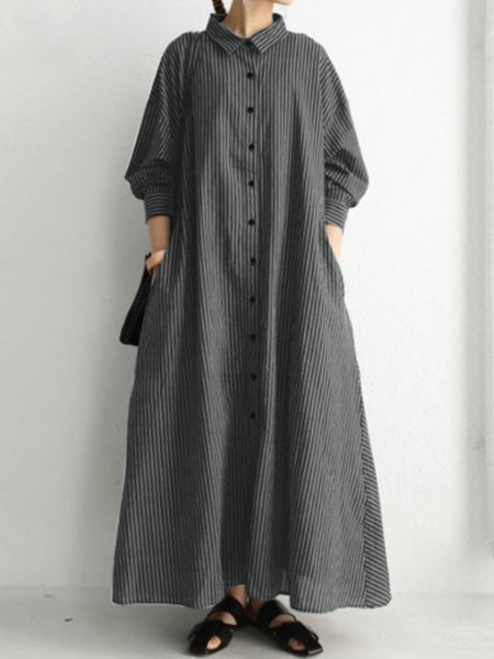 

Striped Casual Stright Daily Maxi Dress, Black, Maxi Dresses