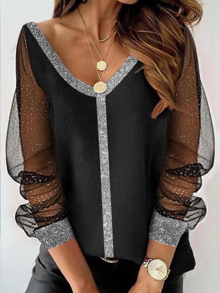 

Casual V Neck Plain Shirts & Tops, Black, Shirts & Blouses