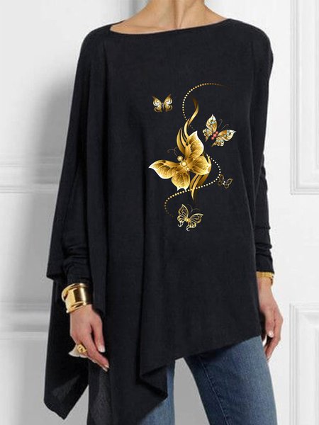 

Farfalla Casuale Maniche Lunghe Top, Nero, Blouses & Shirts