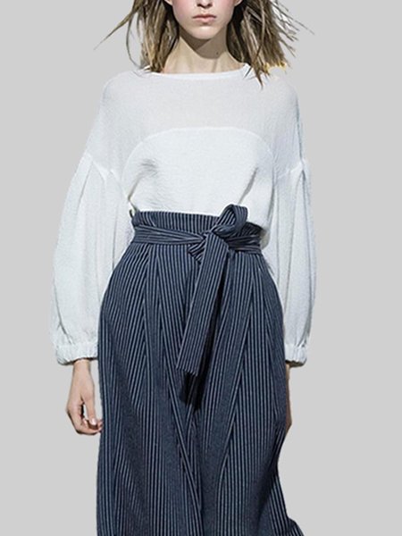 

Crew Neck Loosen Plain Daily Top, White, Tops