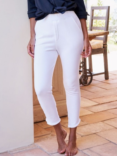 

Elastic waist Skinny Simple Plain Pants, White, Pants