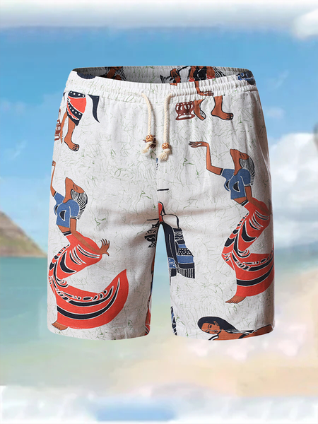 

Ethnic Print Straight loose Cotton And linen Print Shorts, Men's shorts