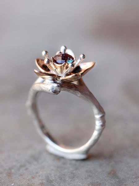 

Vintage Alloy Flower Ring, As picture, Rings