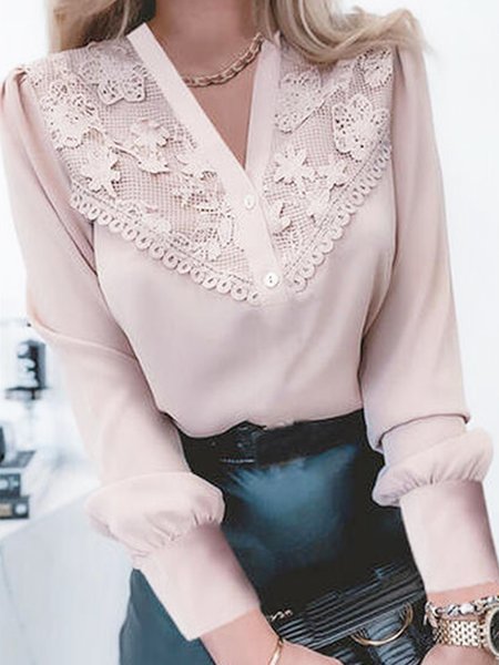 

Elegant Loosen Solid Shirts & Tops, Pink, Blouses & Shirts