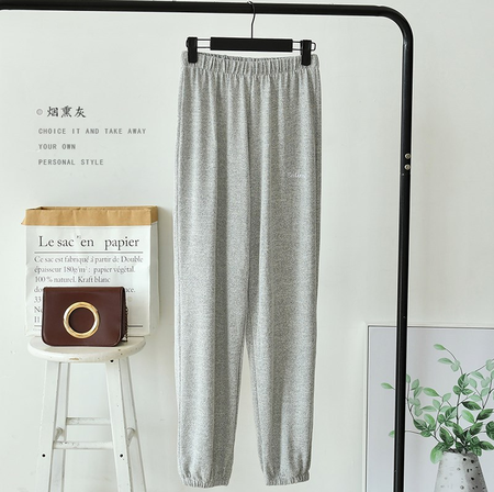 

Plain Loosen Cotton Pants, Light gray, Pants
