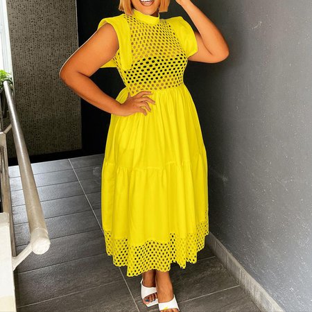 

Elegant Regular Fit Elegant Sweet Dress, Yellow, Midi Dresses
