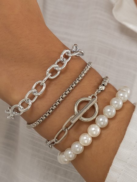 

Pearl Chain Cascading Bracelet, Silver, Bracelets
