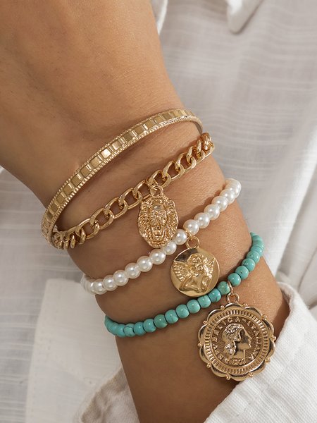 

Vintage Ethnic Style Turquoise Pearl Bracelet, Golden, Bracelets