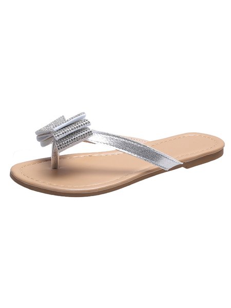 

Elegant Bow Rhinestone Flip Flops, Silver, Slippers