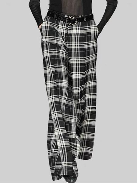

Grid Wide Leg Pants, As picture, Straight Leg Pants