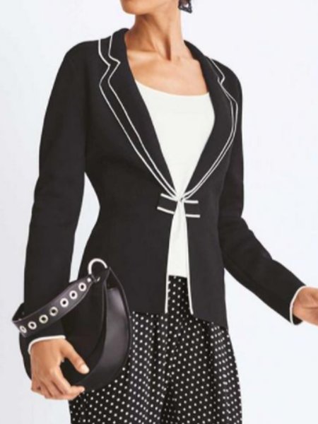 

Elegant Color Block Lapel Outerwear, Black, Blazers