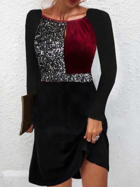 

Party Loosen Square Neck Dresses Sequins, Black, Casual Dresses