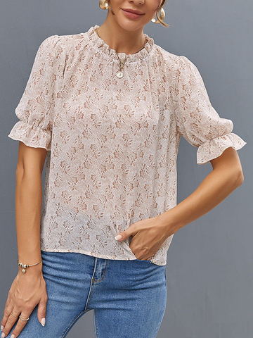 

Floral Lady Puff Sleeve Regular Fit Shirts & Tops, Apricot, Tops