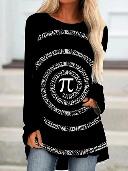 

Geometric Loosen Crew Neck Shirts & Tops, Black, Tops