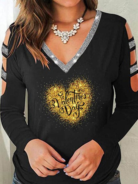 

Letter Party V Neck Shirts & Tops Sequins, Black, Tops