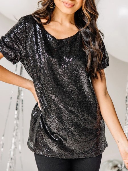 

Crew Neck Loosen Party Shirts & Tops, Black, Tops