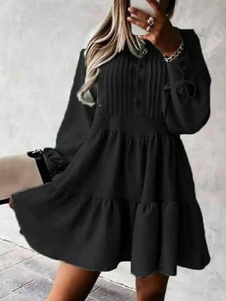 Henley Allentare Tinta unita Abito, Nero, Mini Dresses
