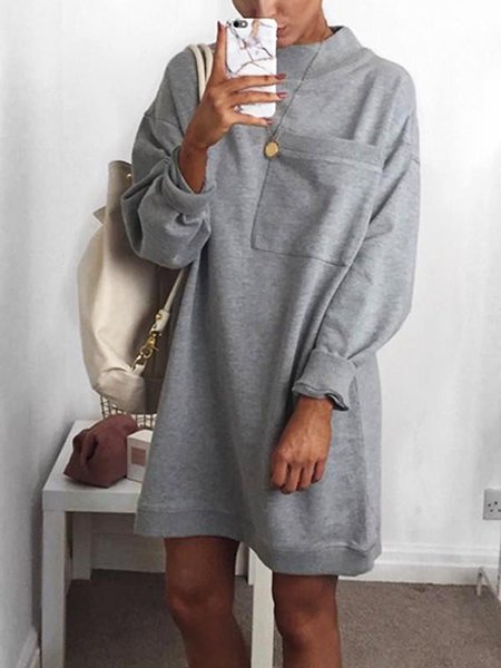 

Casual Pockets Solid Loosen Dresses, Gray, Mini Dresses