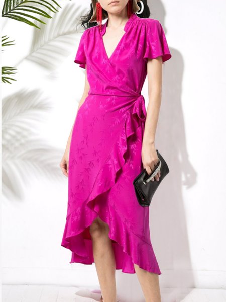 

Shore Resort Pink Floral V-neck Short Sleeve Mermaid Dress, Casual Dresses