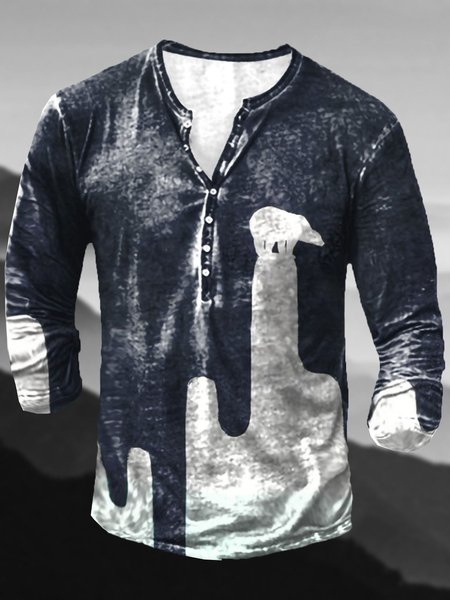 

Men's Architectural Eco-design Half-cardigan Long-sleeved Tee, Deep blue, T-shirt