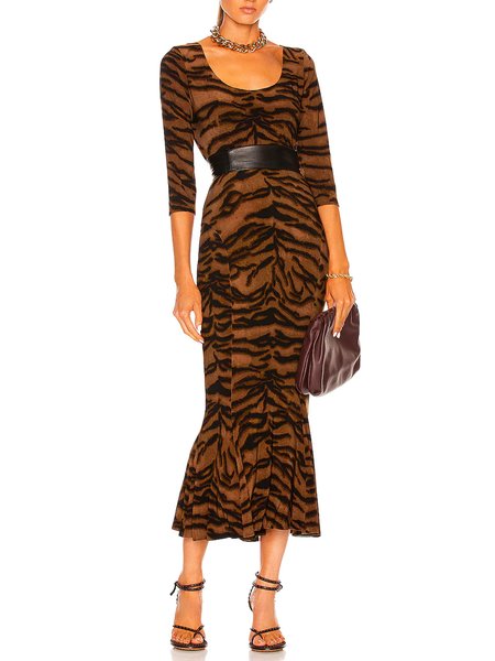 

Lady Three Quarter Skinny U-Neck Maxi Dress, As picture, Midi Dresses