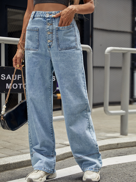 

Basics Simple Solid Loosen Casual Pants, Lightblue, Jeans
