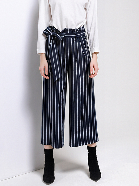 

Vacation Casual Simple Solid Vacation Pants, Black-white, Pants