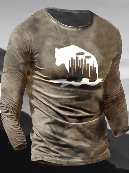 

Men's Animal Eco-friendly Pattern Long-sleeved Tee, Brown, T-shirt