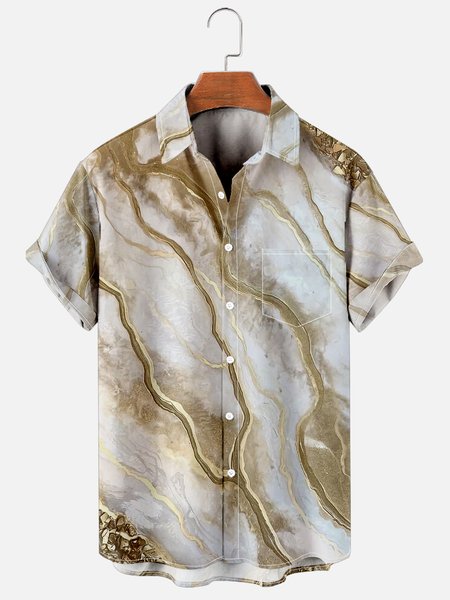 

Mens Nature Marble Effect Print Casual Breathable Chest Pocket Short Sleeve Hawaiian Shirts, Khaki, Men's Floral shirt