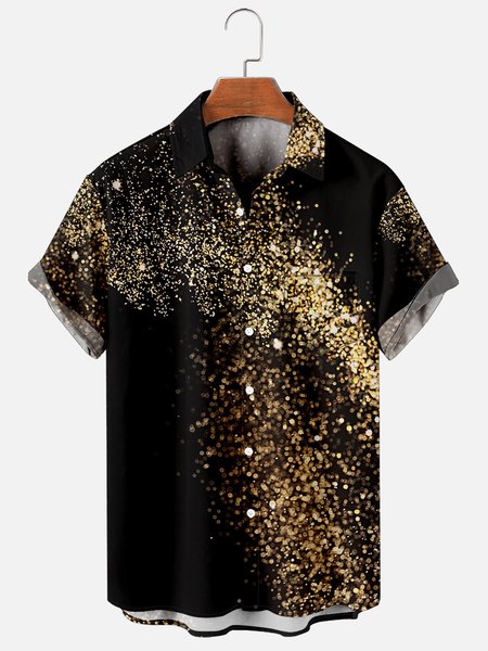 

Men sBlingbling Print Casual Breathable Chest Pocket Short Sleeve Hawaiian Shirts, Black, Men's Floral shirt