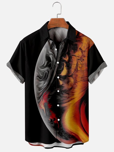 

Mens Earth Surface Print Casual Breathable Chest Pocket Short Sleeve Hawaiian Shirts, Black, Men's Floral shirt