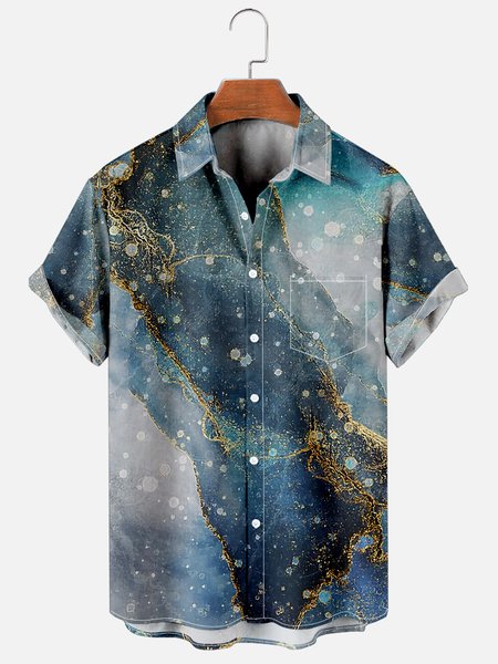 

Mens Nature Marble Effect Print Casual Breathable Chest Pocket Short Sleeve Hawaiian Shirts, Blue, Men's Floral shirt